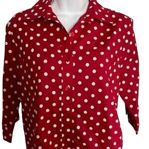 American Sweetheart Size S Red w/ White Dots Cotton Blend Blouse